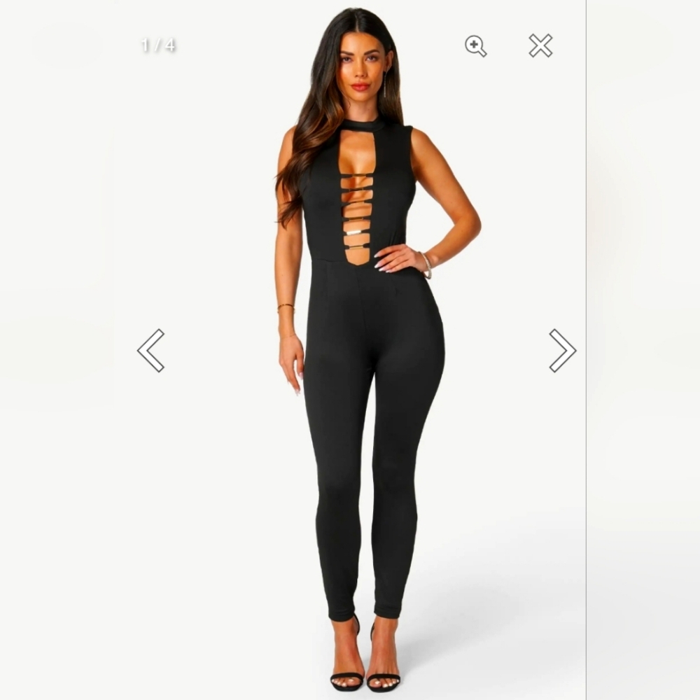 Bebe Gold Bar Detail Jumpsuit